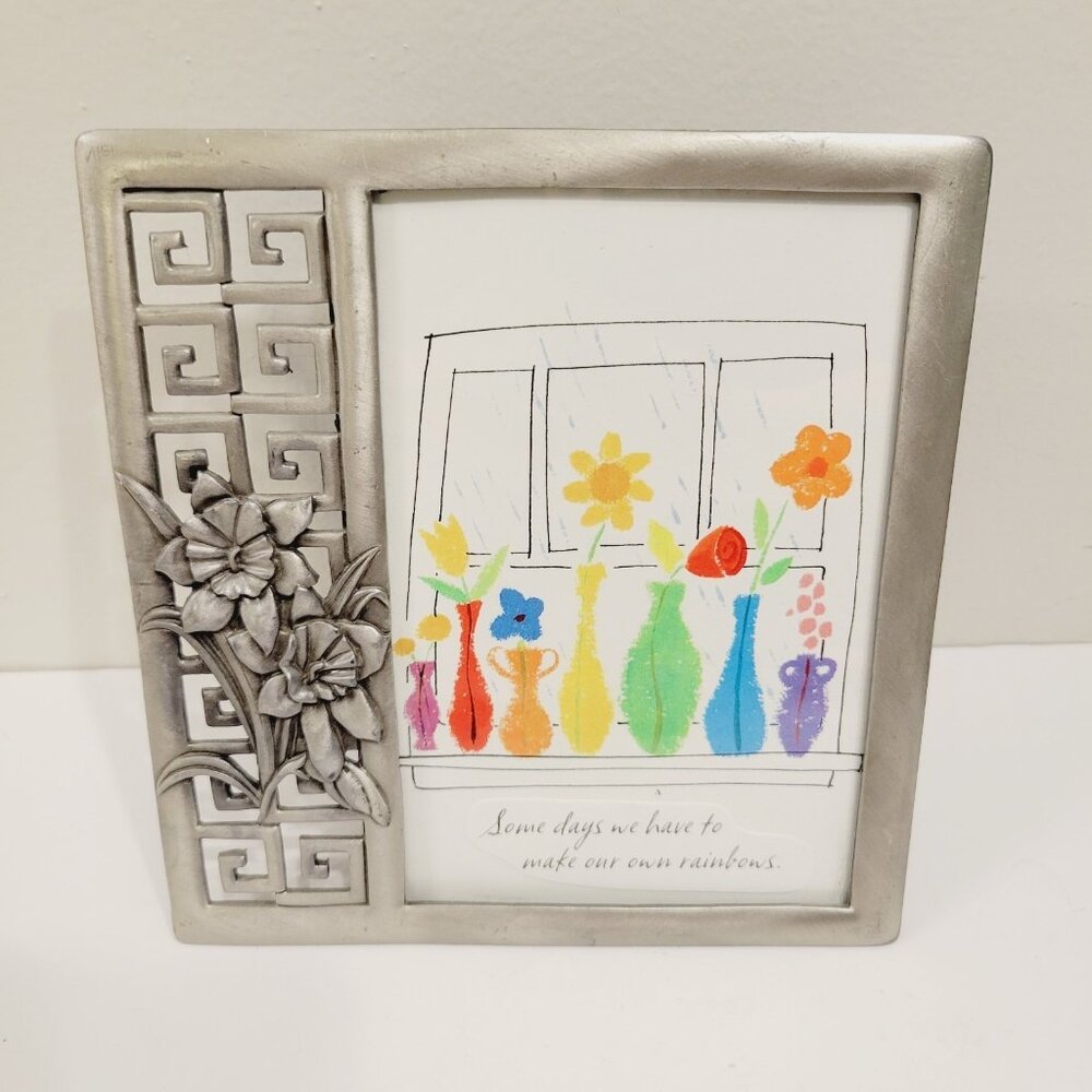Vtg Silver Toned Square Floral Photo Picture Frame